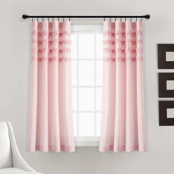 2 Panels Pink Striped Riffle Curtains Cotton - Picture 2 of 7